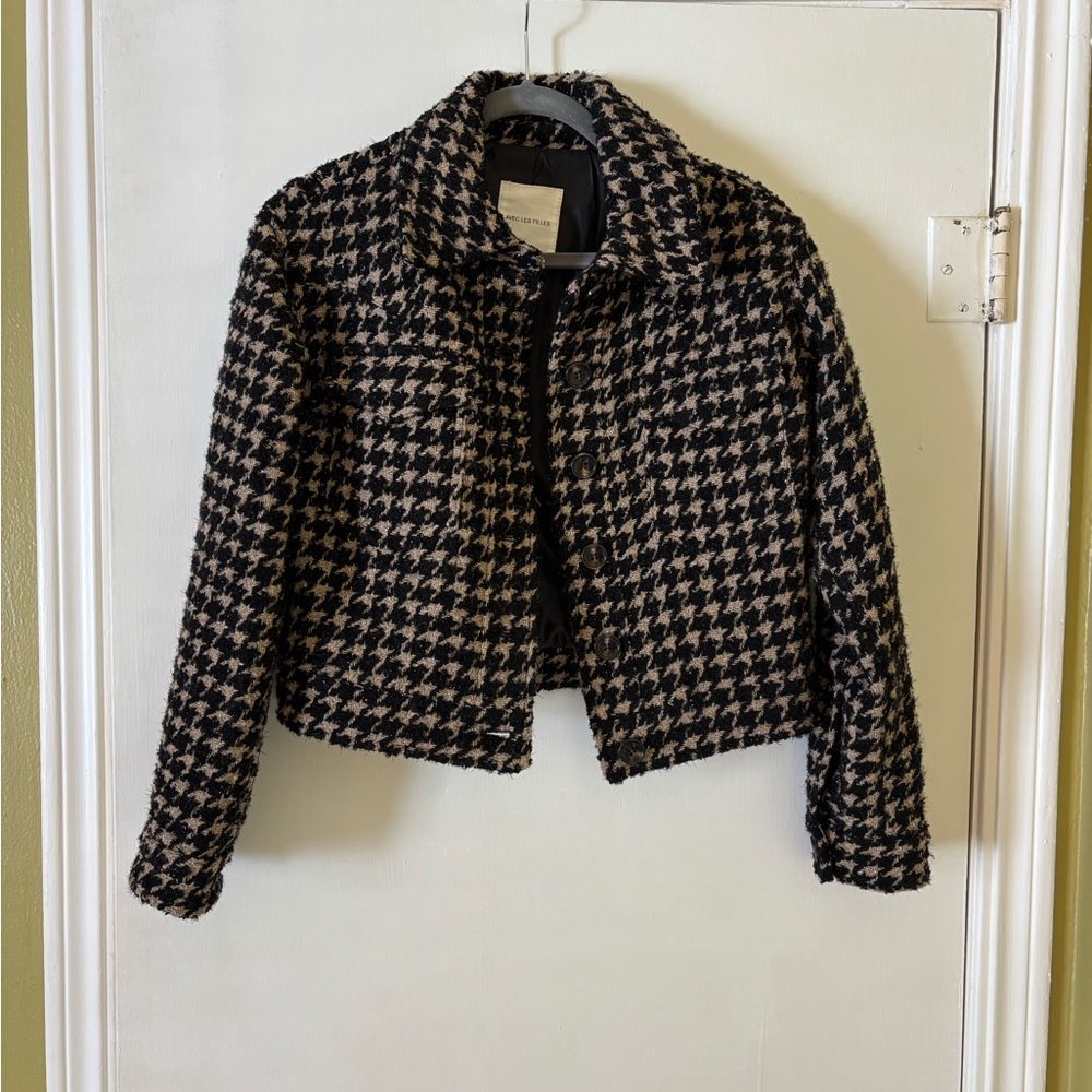 Avec Les Filles Black and Tan Houndstooth Jacket Size XS